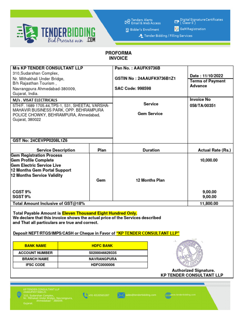 Invoice for Gem Services by KP Tender | PDF