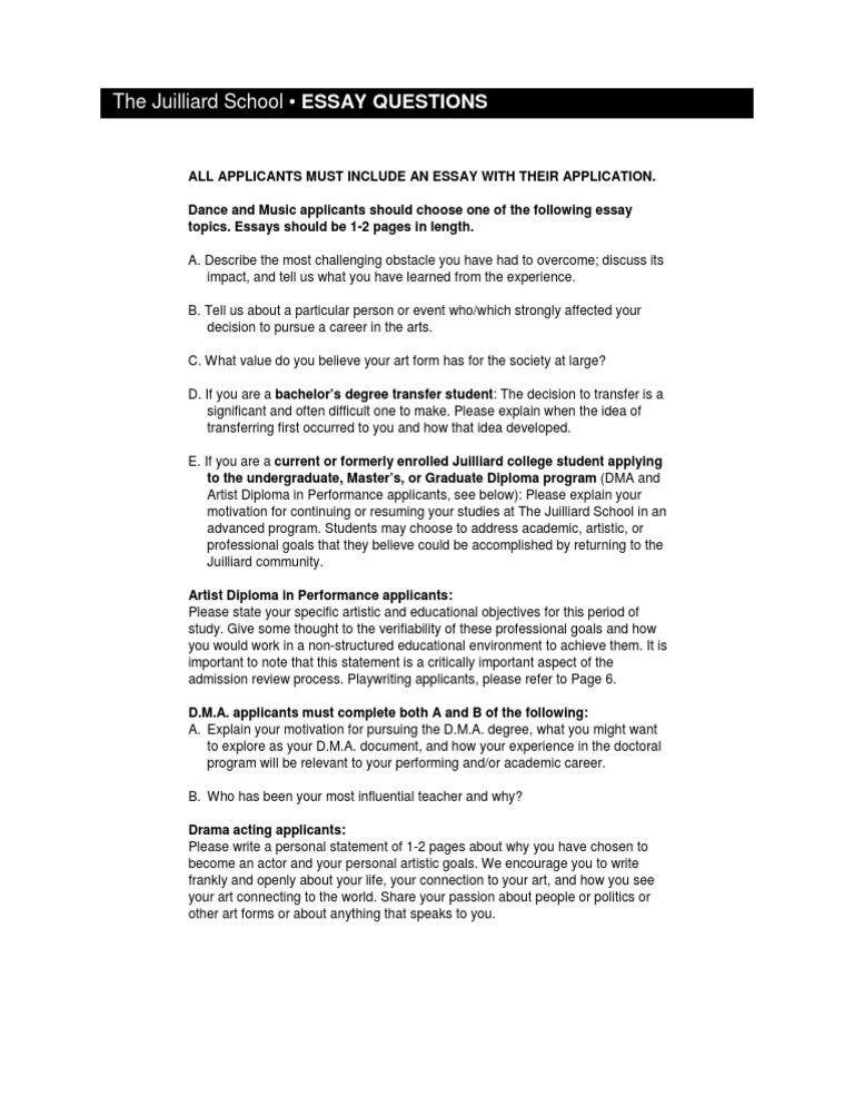 Juilliard Application Essay Guide | PDF