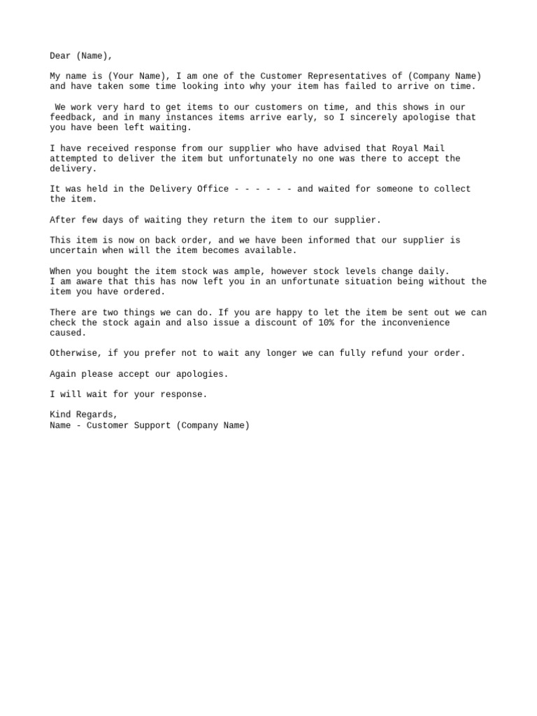 Order Delivery Issue and Resolution Options | PDF