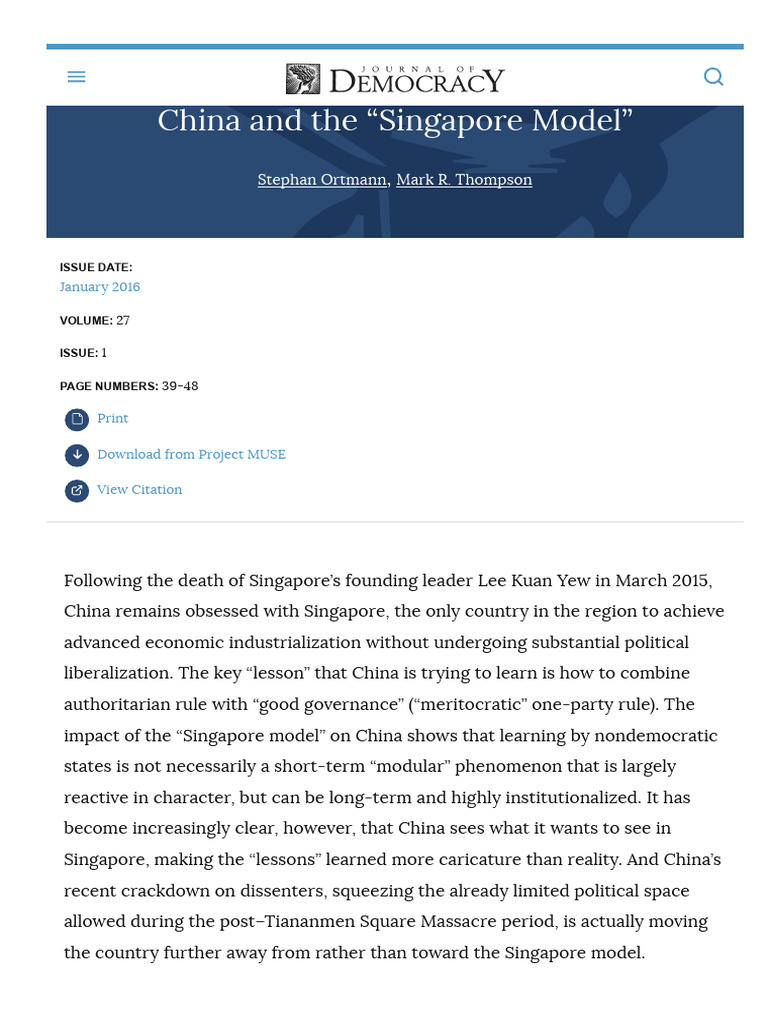 China’s Pursuit of the Singapore Model | PDF | China | World Politics