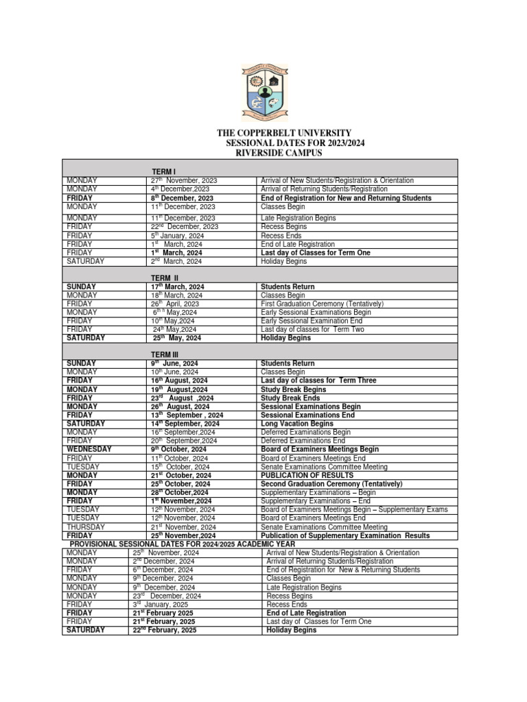 CBU Academic Calendar 2024-2025 | PDF