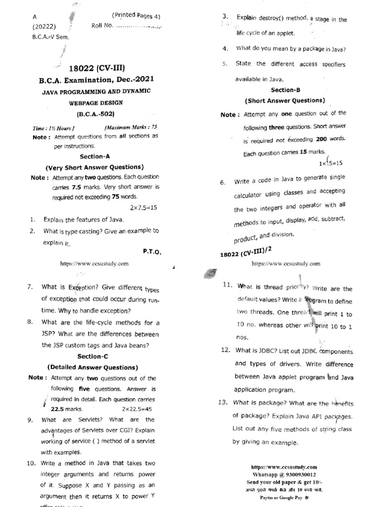 Bca 5 Sem Java Programming and Dynamic Webpage Design 18022 Cv3 Dec ...