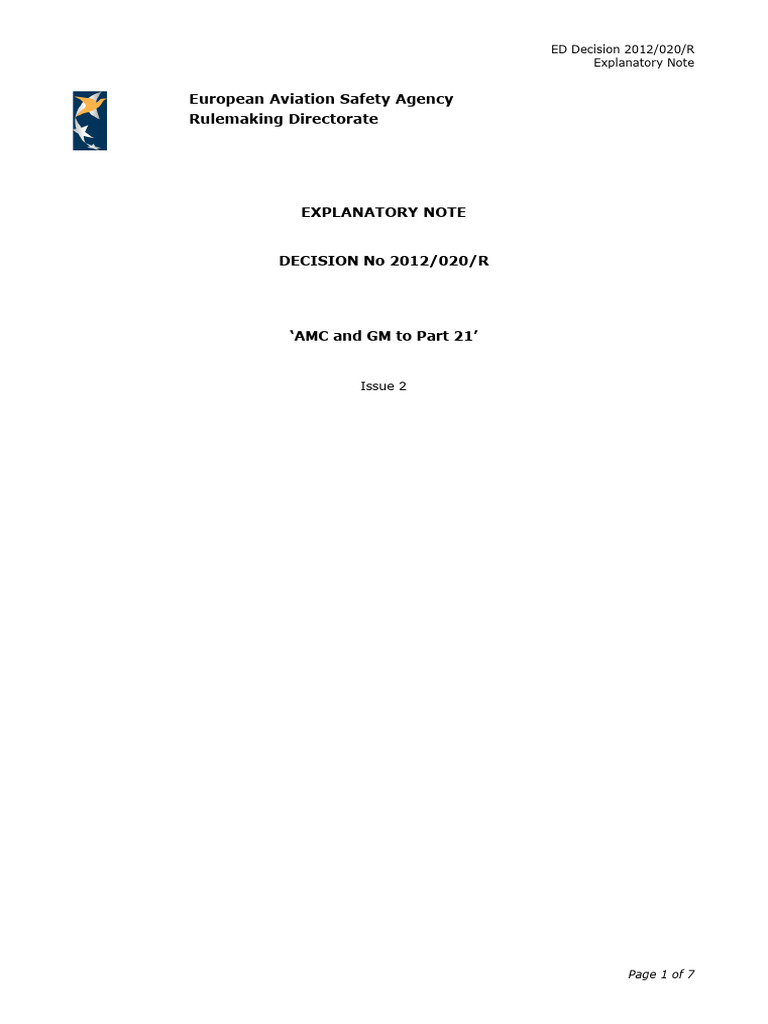 ED Decision 2012-020-R - Explanatory Note | PDF | Aviation | Transport