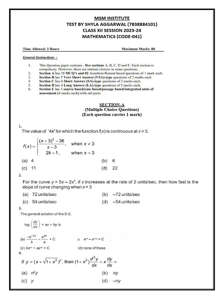 Test XII | PDF | Tests | Mathematics