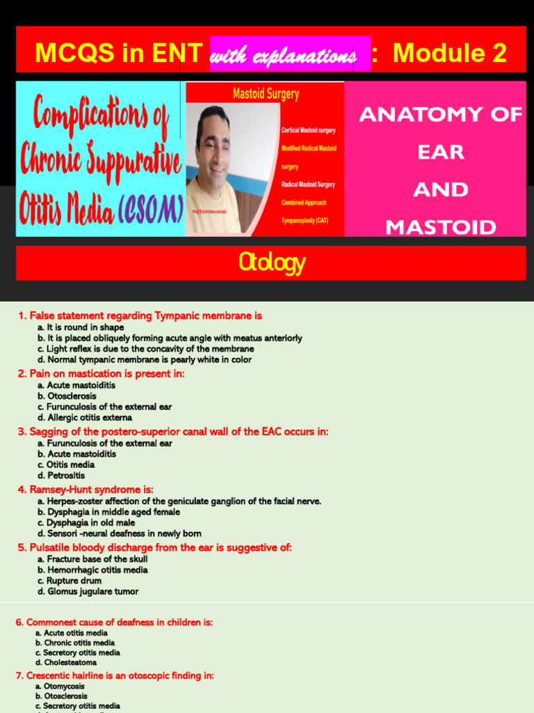 Otitis Media: Key MCQs and Insights | PDF | Ear | Diseases And Disorders