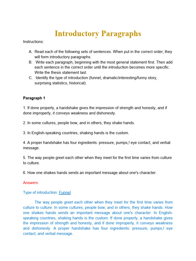Introductory Paragraphs | PDF