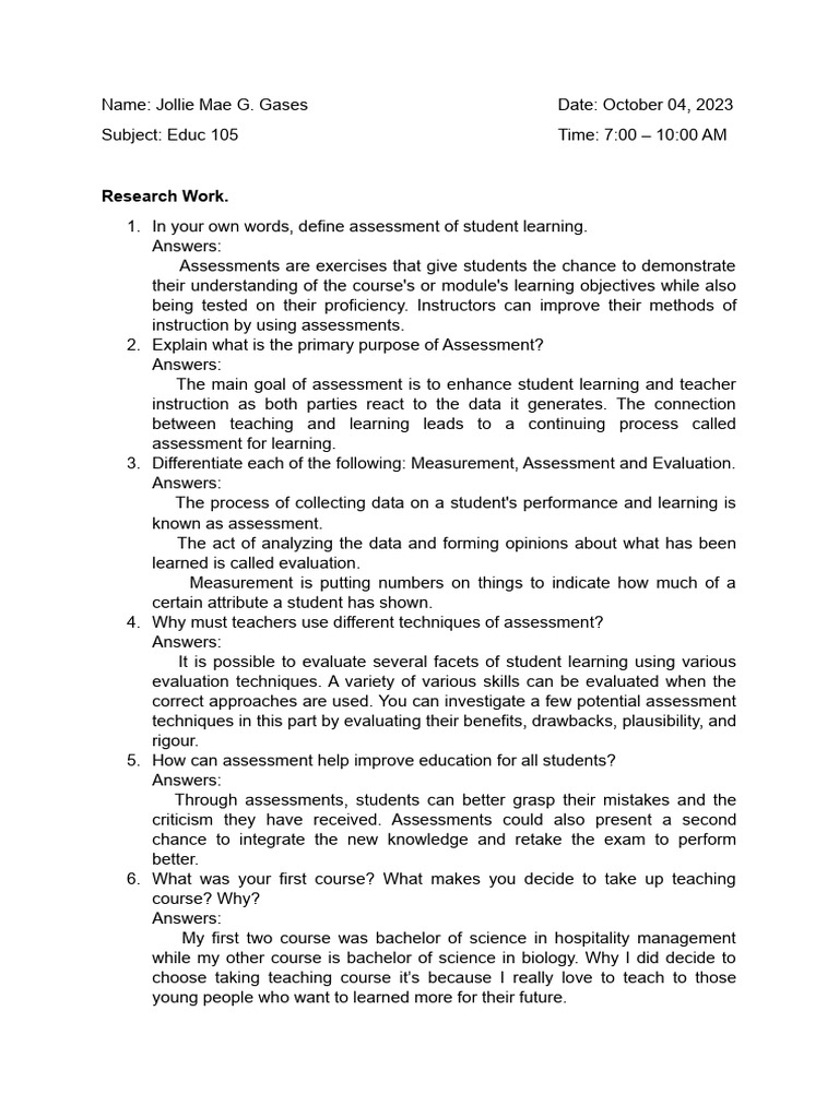 Assessment of learning pdf educational assessment learning