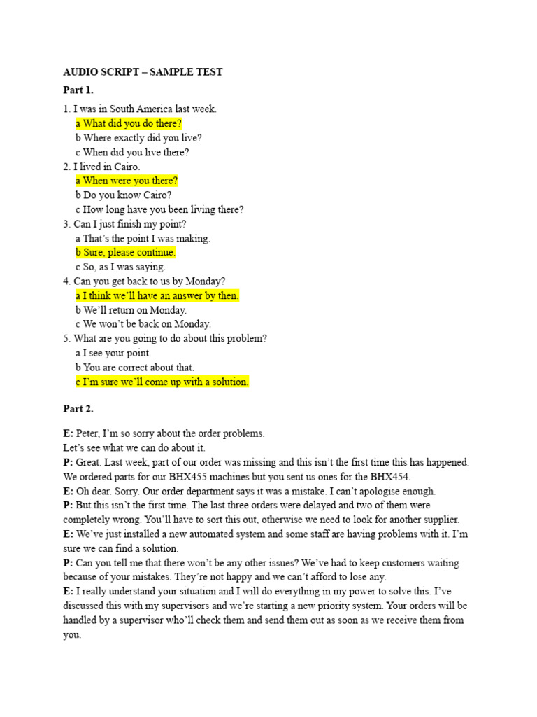 Audio Script - Sample Test | PDF