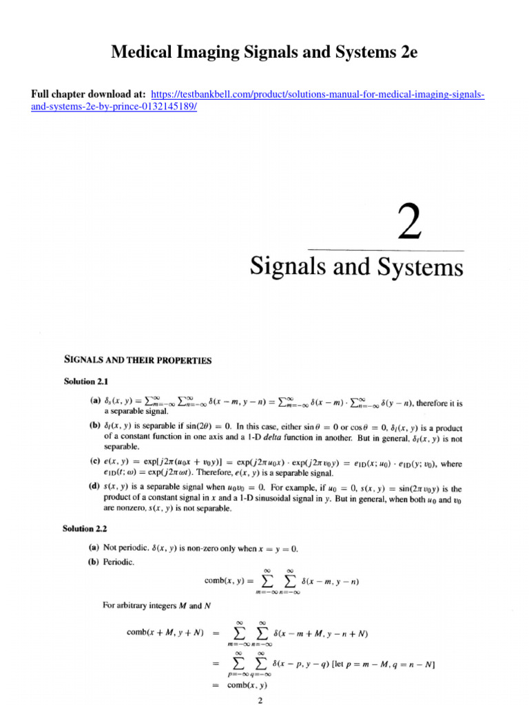 Solutions Manual For Medical Imaging Signals and Systems 2e by Prince