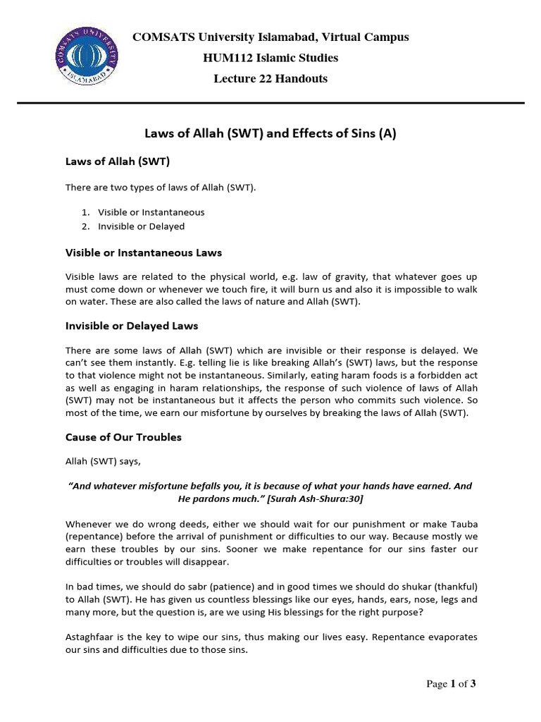 Laws of Allah: Sins and Their Effects | PDF | God In Islam | Sin