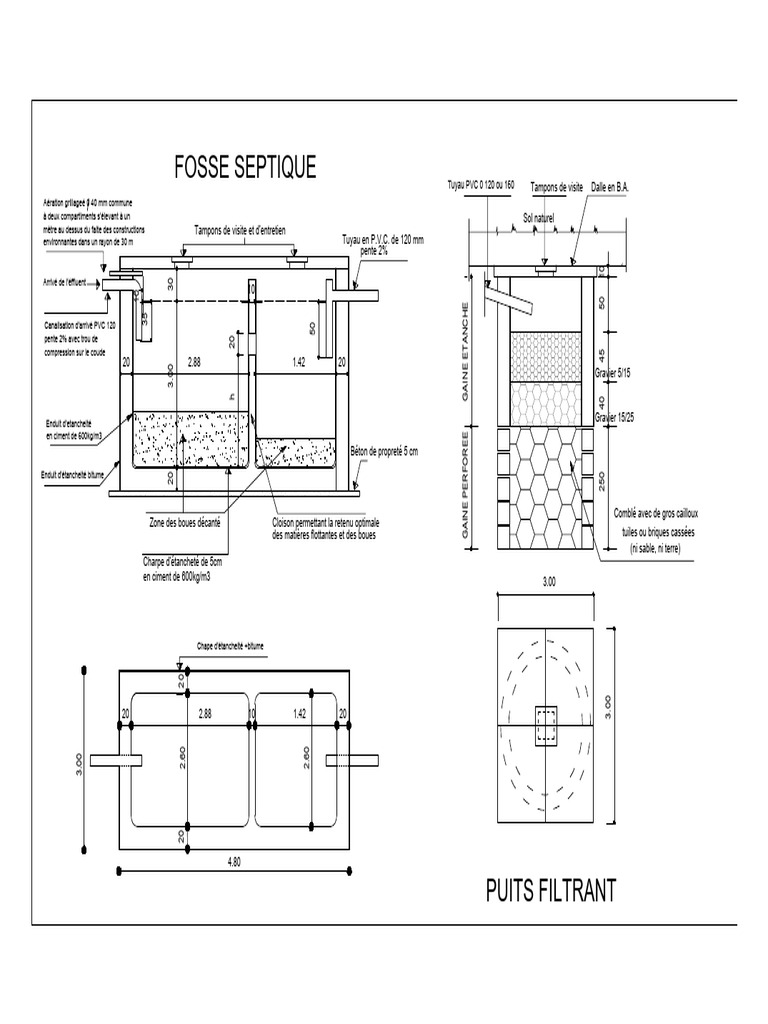 Plan de fosse septique à 3 compartiments PDF Fosse septique Génie — free download