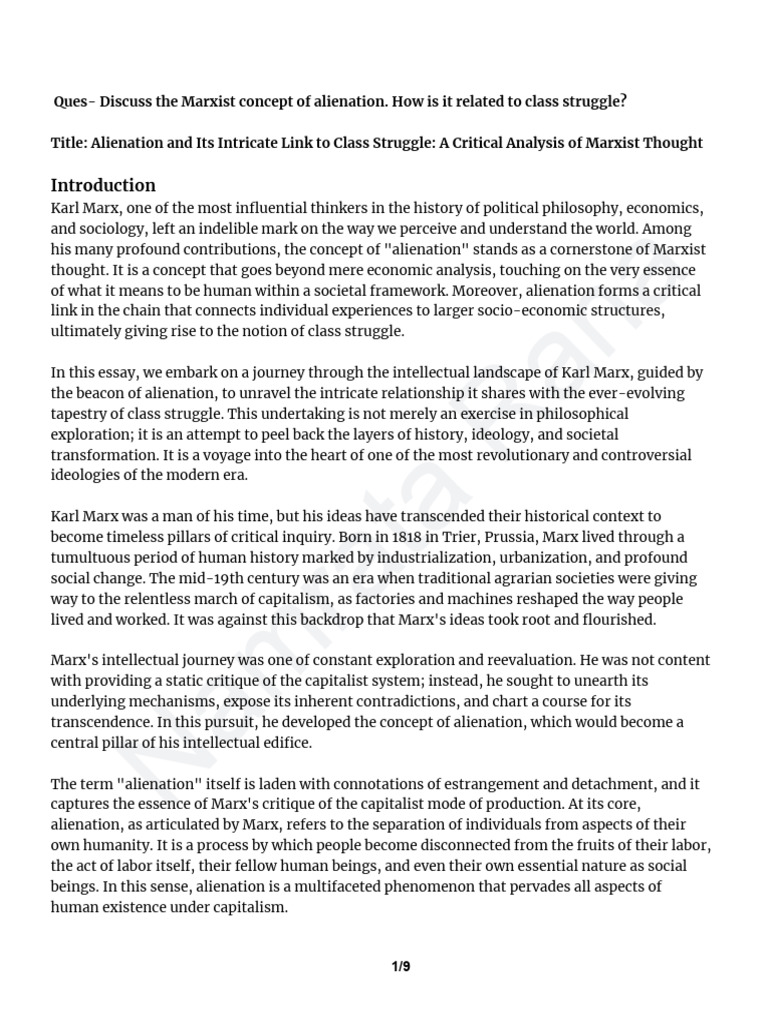 Marxist Alienation and Class Struggle | PDF | German Idealism | Marx's ...
