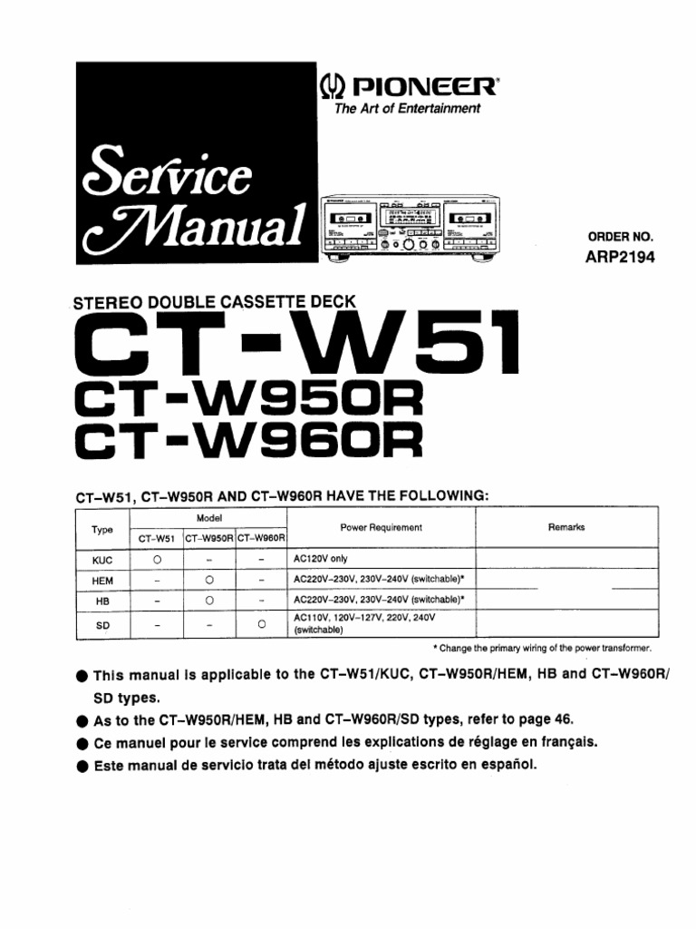 Pioneer Ct-w51 Ct-w950r Ct-w960r Arp2194 | PDF