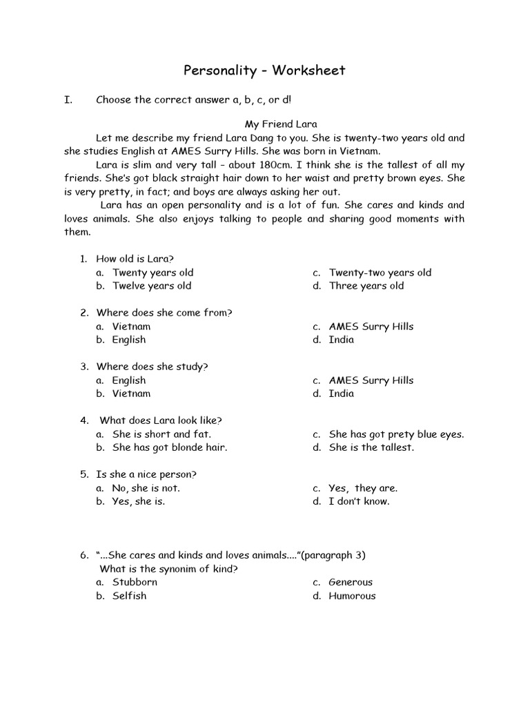 Ignacio - Personality - Worksheet | PDF