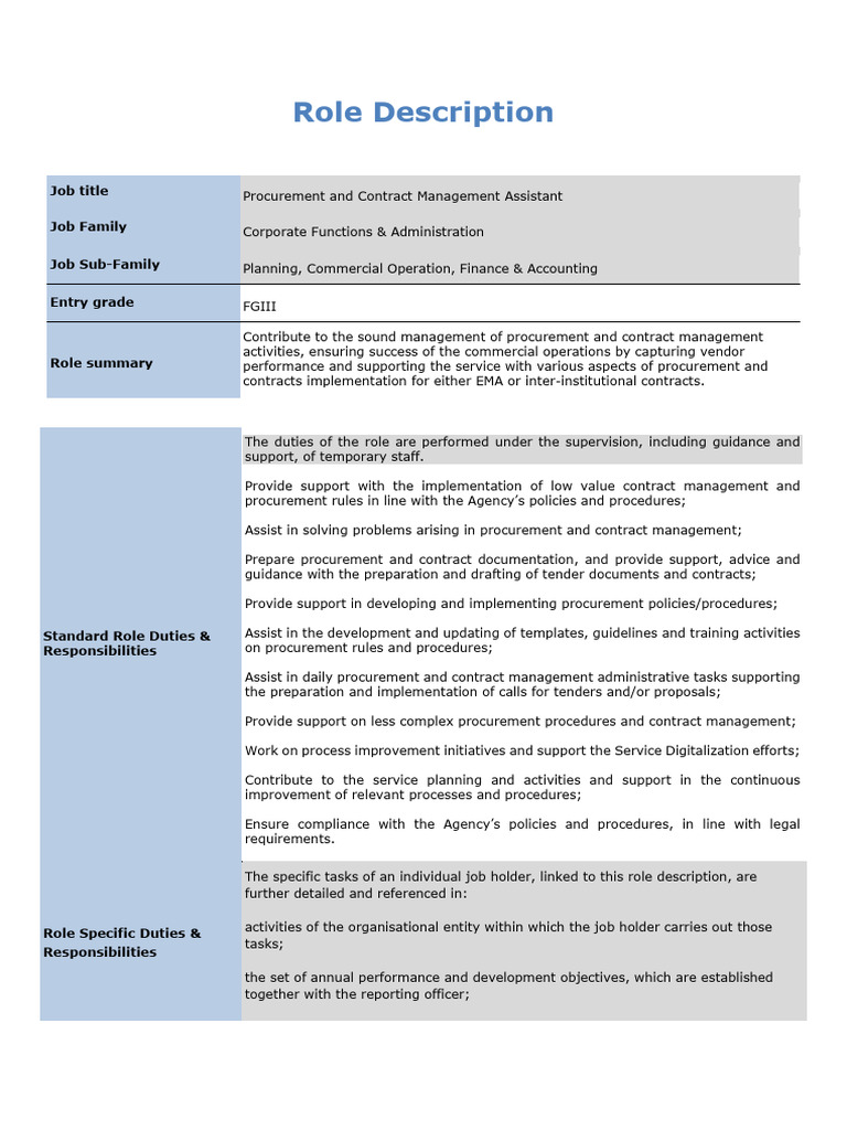 Procurement and Contract Assistant Role | PDF | Procurement | Information