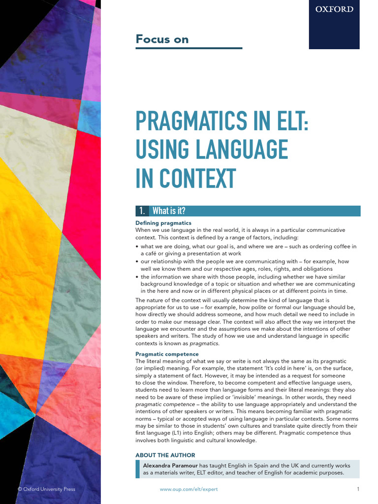Using Pragmatics in Elt Focus Paper | PDF | Learning | English Language