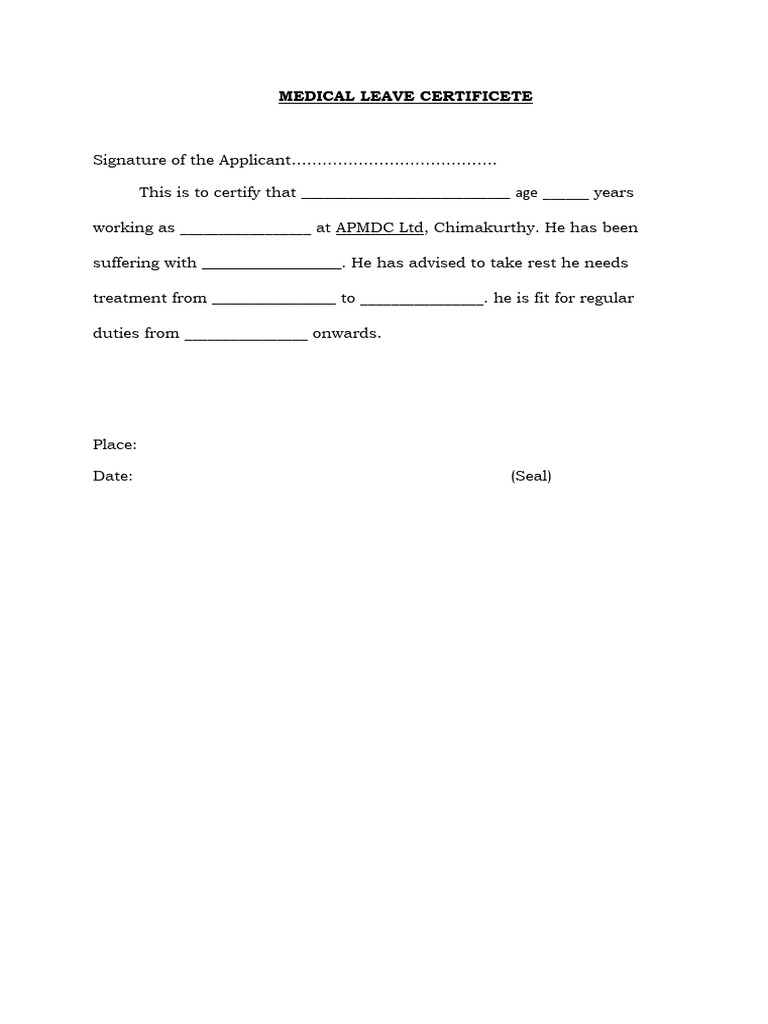 Medical Leave Certificate Template | PDF | Finance & Money Management
