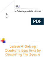 Solving Quadratic Equation by Completing The Square