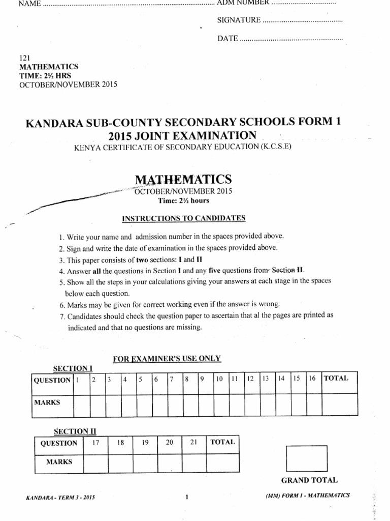 Form1 Maths Paper | PDF