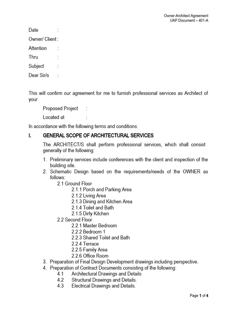UAP-Doc-401-A_Owner-Architect-Agreement | PDF | Architect | Fee