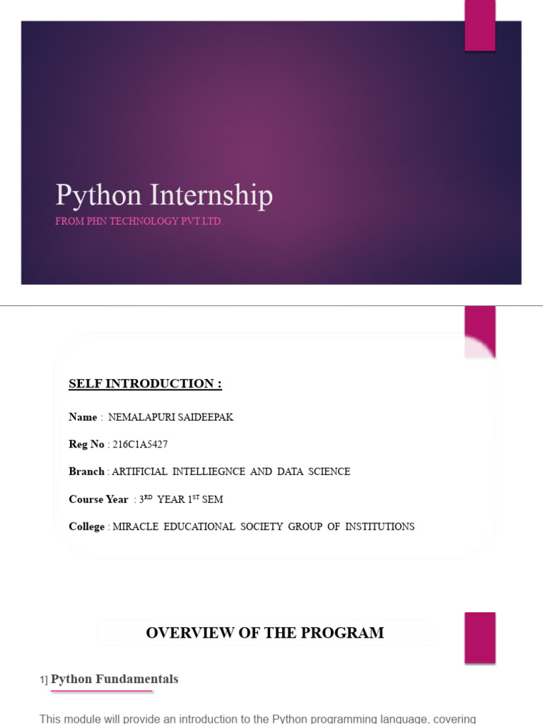 Python Internship - PPTX 1 | PDF | Data | Python (Programming Language)