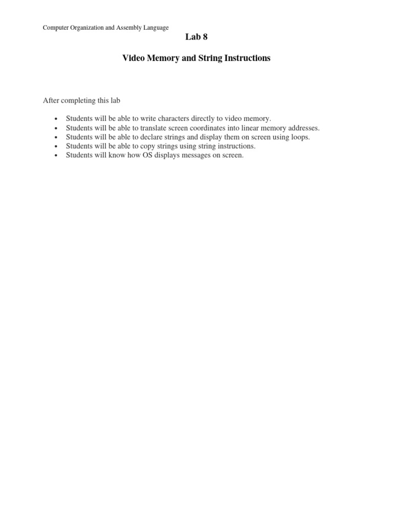 Lab8 video memory pdf string computer science assembly language