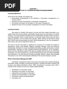 Tme 303 - Chapter I - Introduction To Tourism Information Manegement