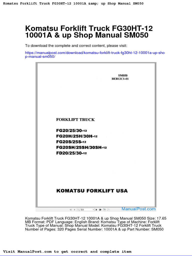 Komatsu Forklift Truck Fg30ht 12 10001a Up Shop Manual Sm050 PDF