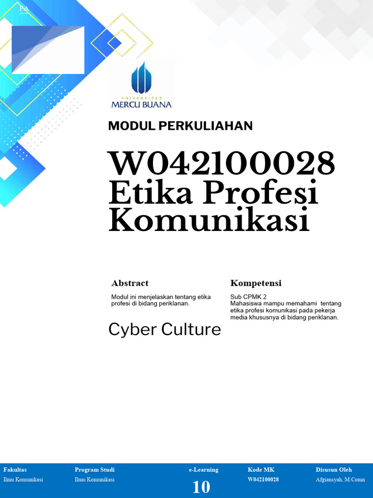 Modul 10 - Etika Profesi Komunikasi - Cyber Culture 1 | PDF