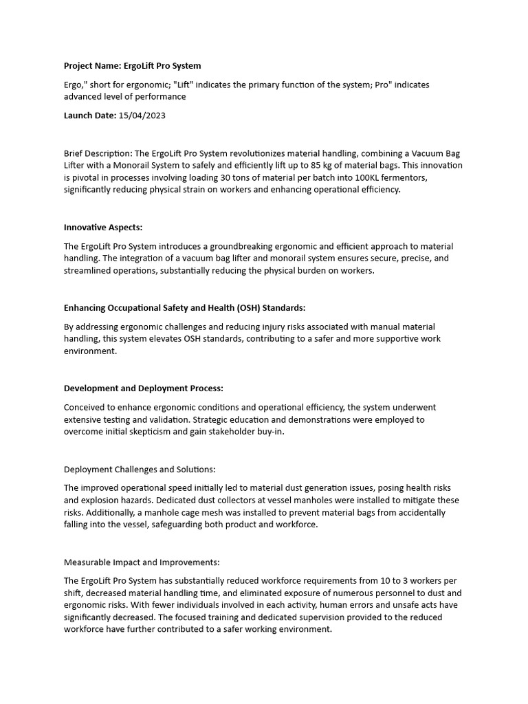 Ergolift Pro System | PDF | Occupational Safety And Health | Human ...