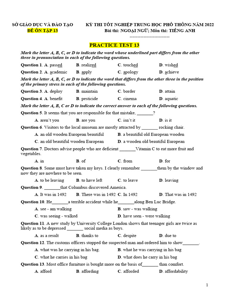English Language Practice Test 13 | PDF | Gambling | Child Care