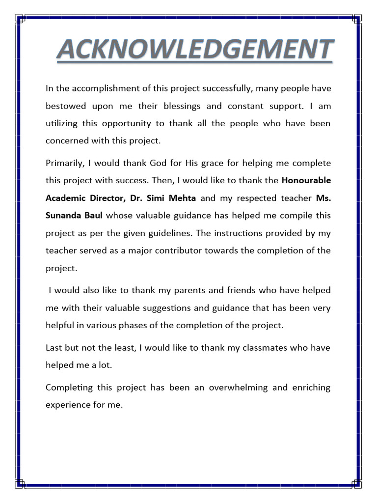 ENGLISH PROJECT - Acknowledgement | PDF | Social Science | Wellness