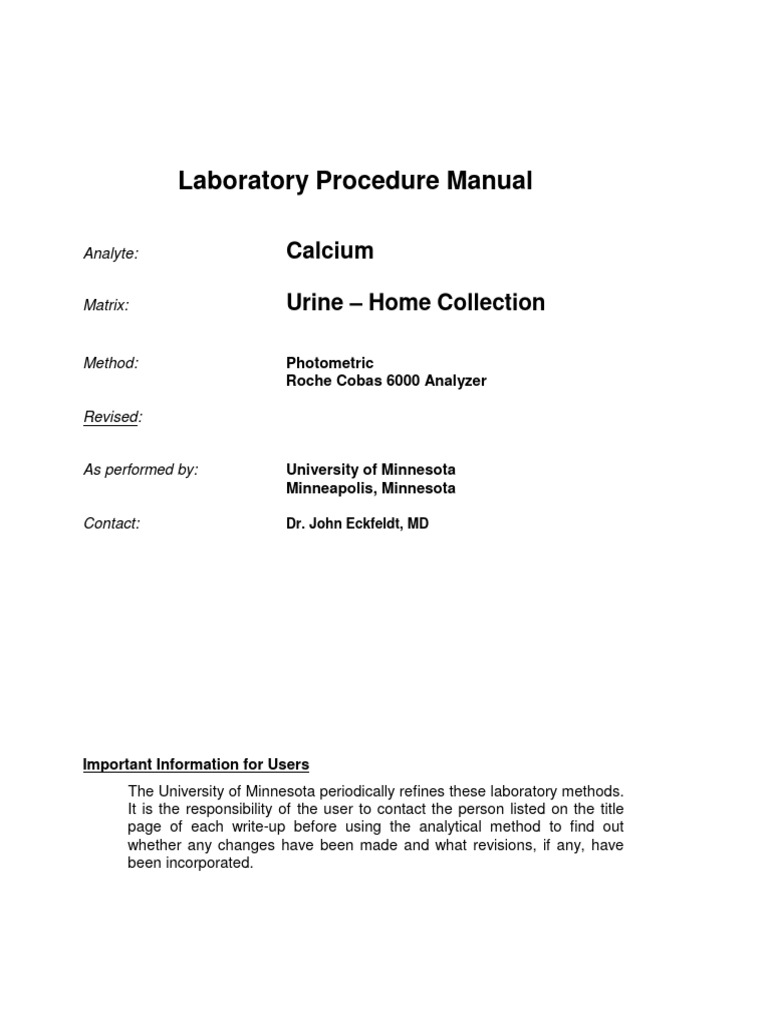 Laboratory Procedure Manual Urine Calcium PDF
