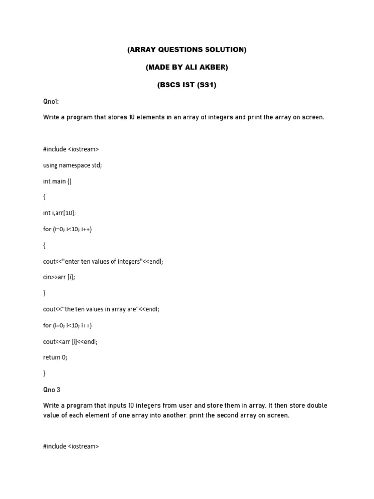 Array questions pdf
