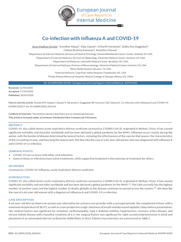 Co-infection of Influenza A and COVID-19 | PDF | Influenza | Infection