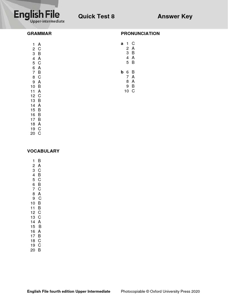 Upper Intermediate Test 8 Answer Key | PDF