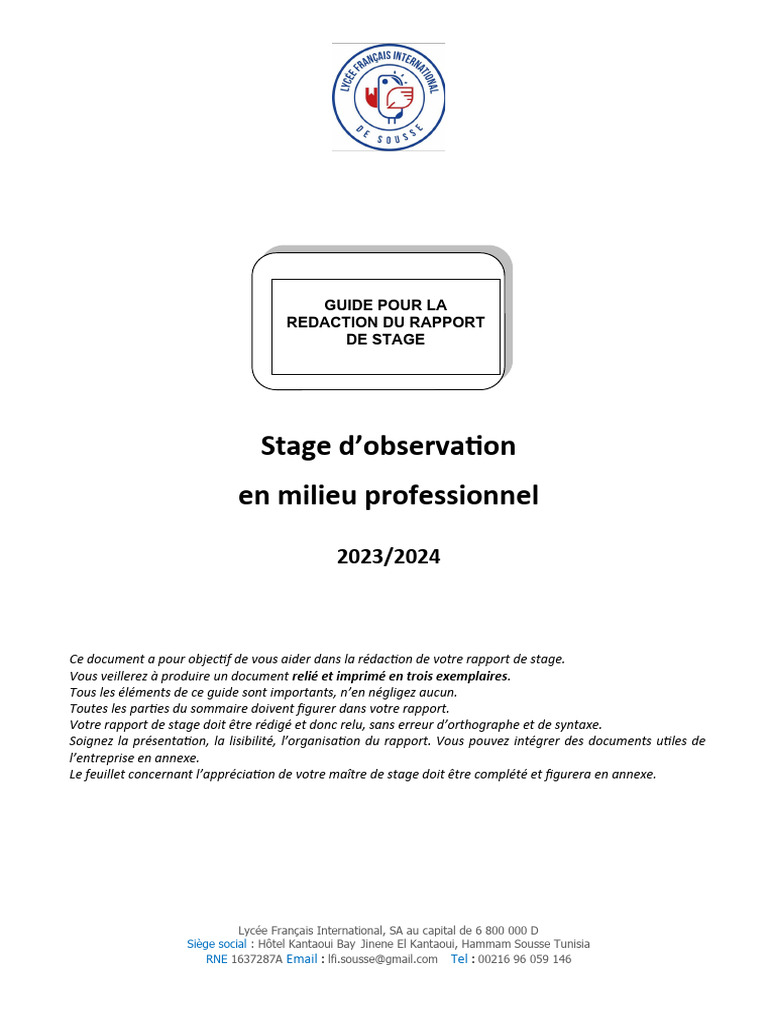 Rapport De Stage Guide De Travail PDF Business Secteur Tertiaire