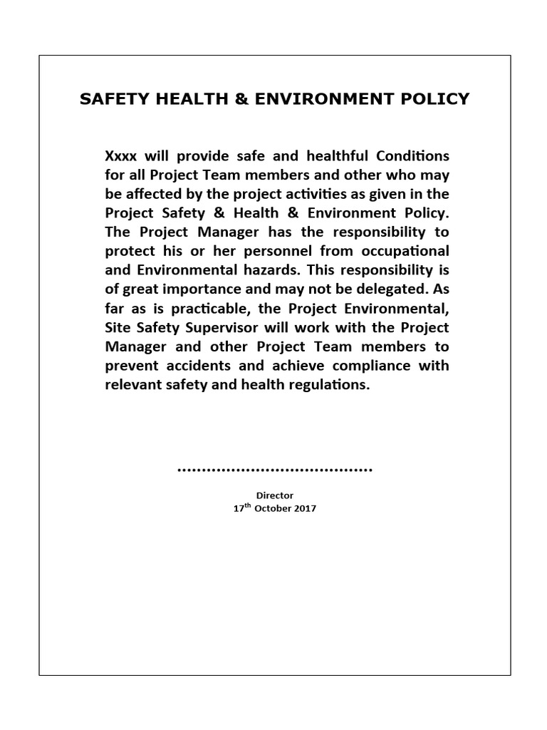 Appendix A Safety 0 Health Policy J Objective J Target 0 Program | PDF ...