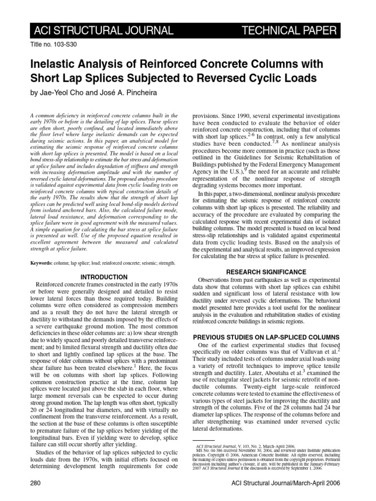Inelastic Analysis of Reinforced Concrete Columns With Short Lap ...
