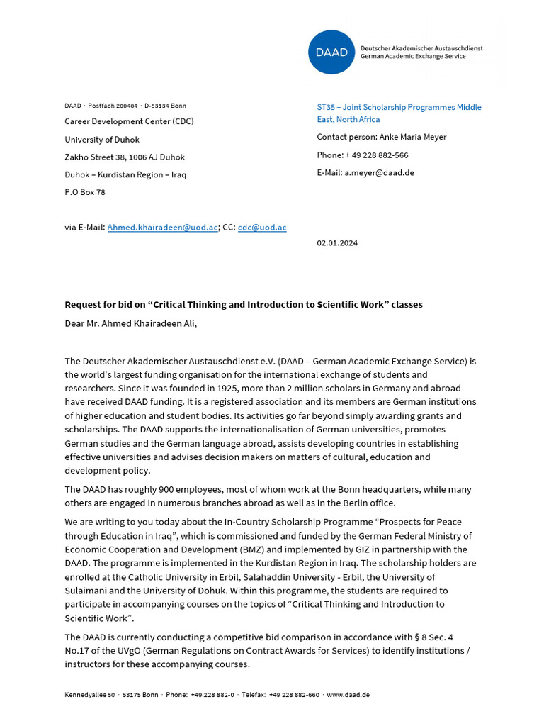 Request For A Bid On Classes - CDC University of Dohuk | PDF | Critical ...