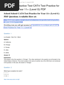 Cat4 Test Practice For Year 11 Level G