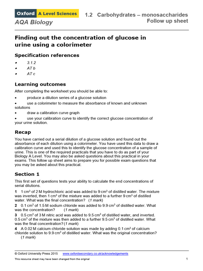 1.2 Follow Up Finding Out the Concentration of Glucose in Urine Using