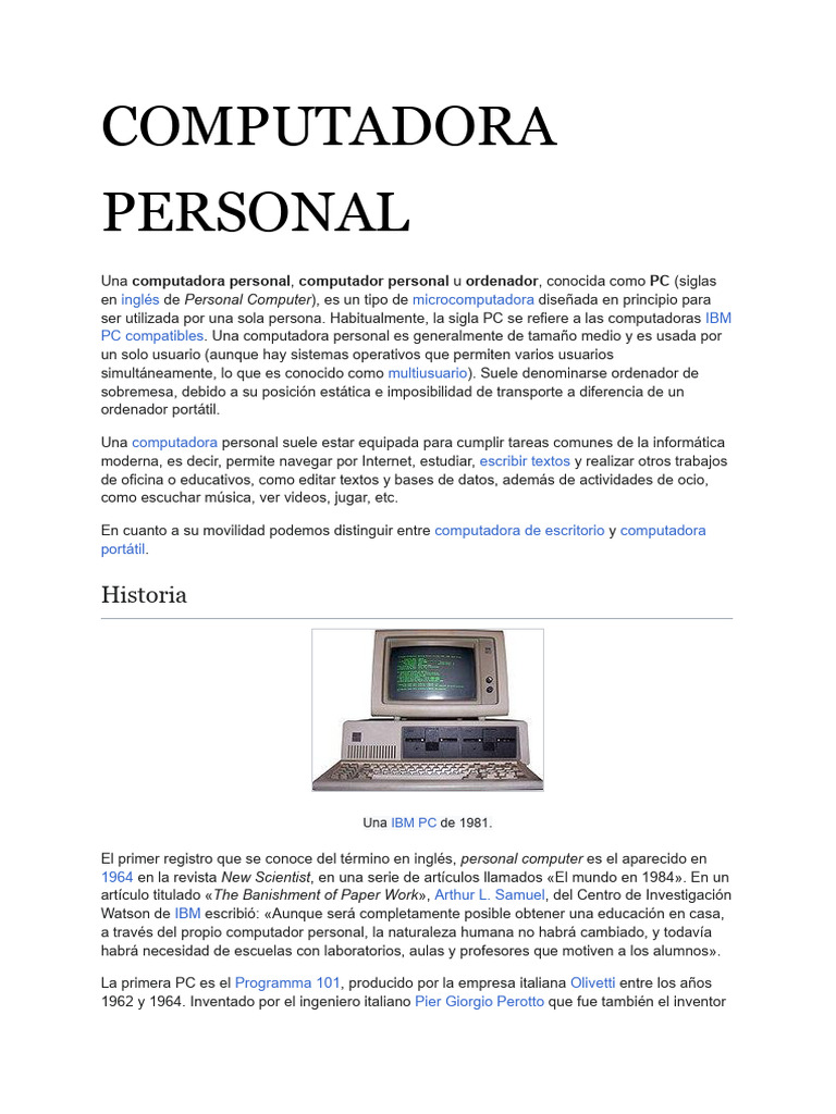 Historia de la Computadora Personal | PDF | Computadoras personales ...