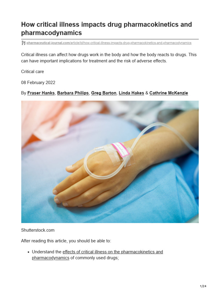 Critical Illness: Drug PK-PD Changes | PDF | Pharmacokinetics | Sepsis