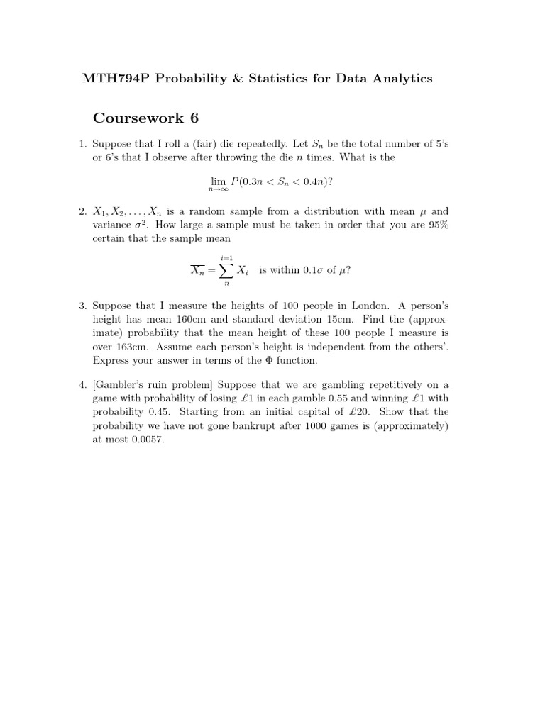 Probability & Statistics Exercises for Data Analytics | PDF | Teaching ...
