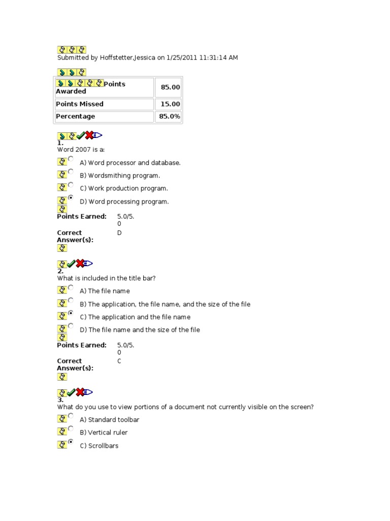 Word 2007 Quiz: Features & Functions | PDF | Tab (Gui) | Computer Keyboard