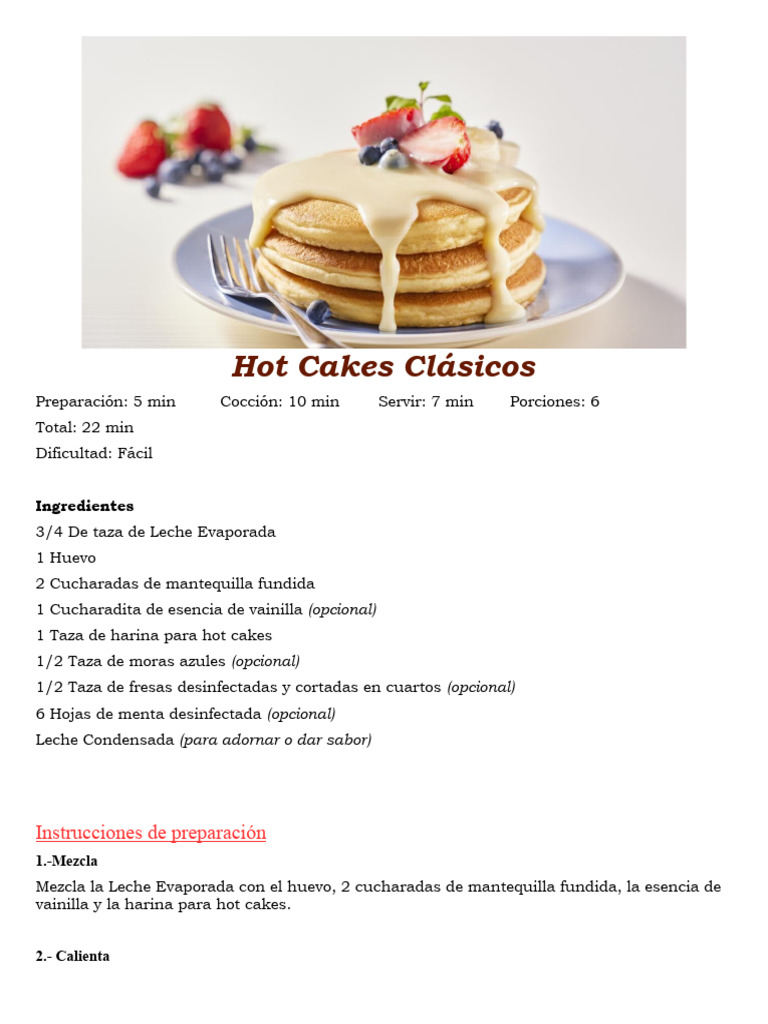 Receta Clásica de Hot Cakes Fácil | PDF