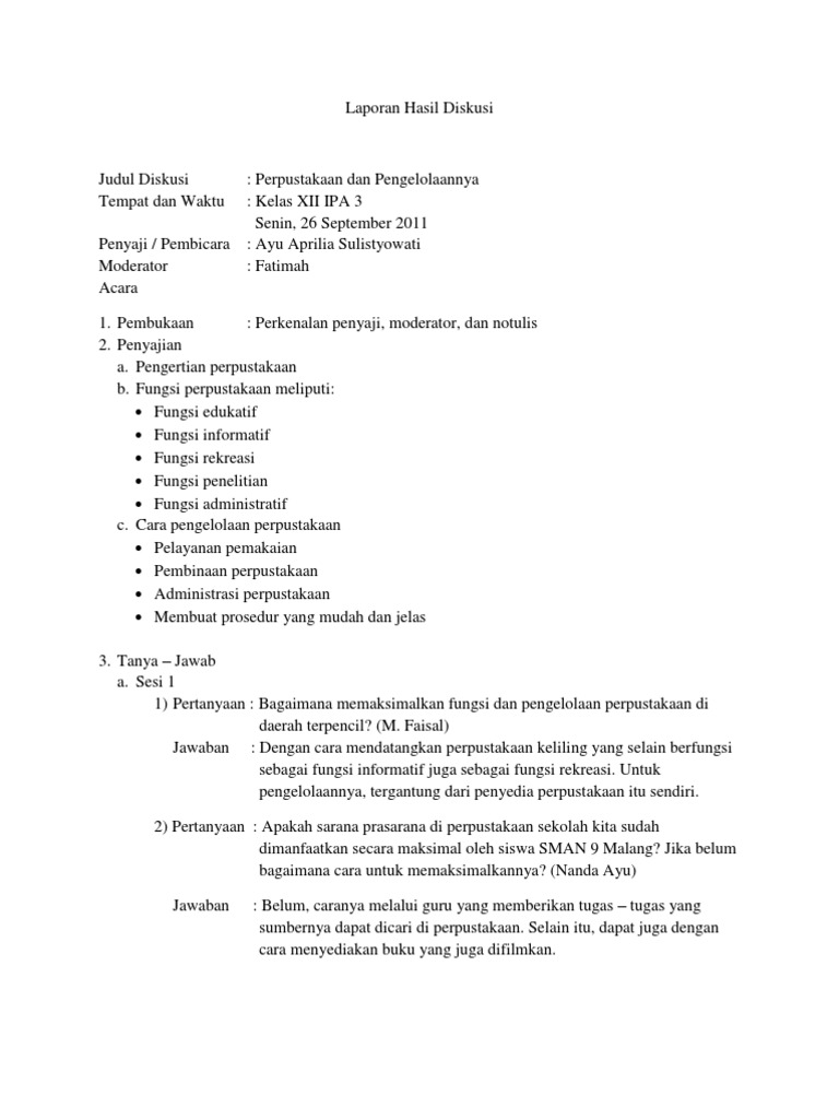 Notulen Laporan Hasil Diskusi