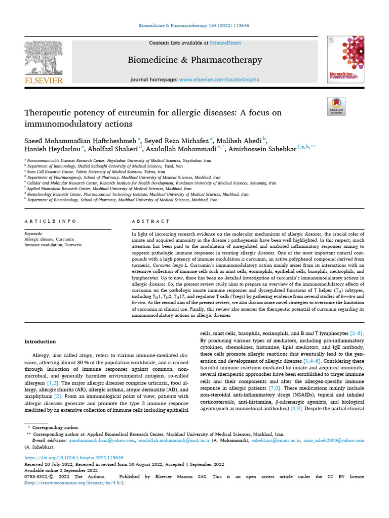 Therapeutic Potency of Curcumin For Allergic Diseases A Focus On | PDF ...