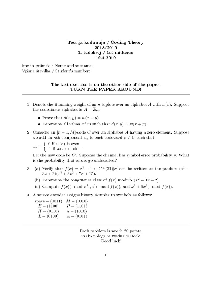 Exam 19.4.2019 PDF Theoretical Computer Science Algebra